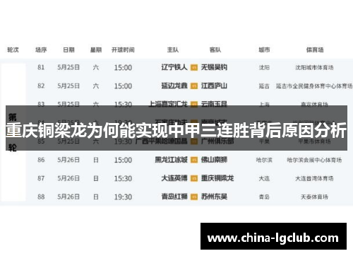 重庆铜梁龙为何能实现中甲三连胜背后原因分析